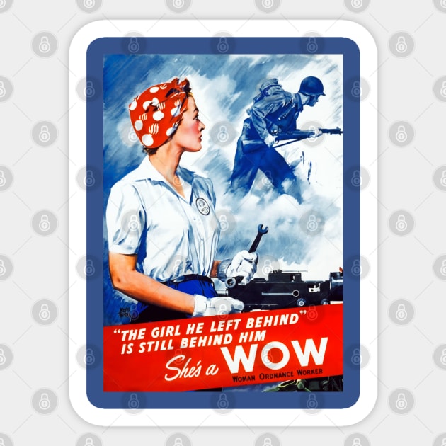 Digitally Restored She's A WOW World War II Poster Sticker by vintageposterco